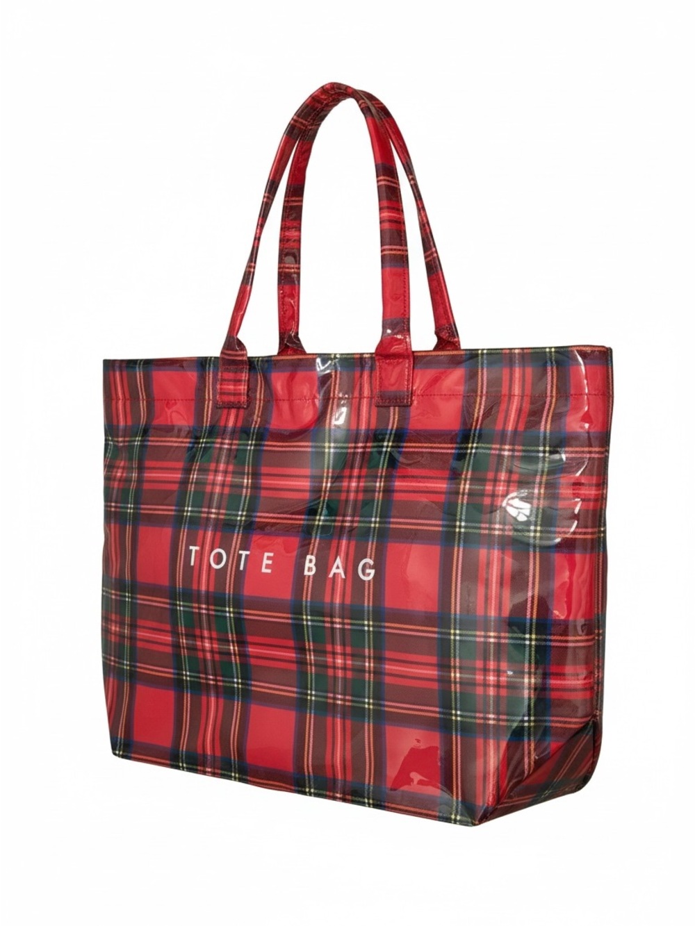 Red Plaid Tote Bag with Shoulder Straps